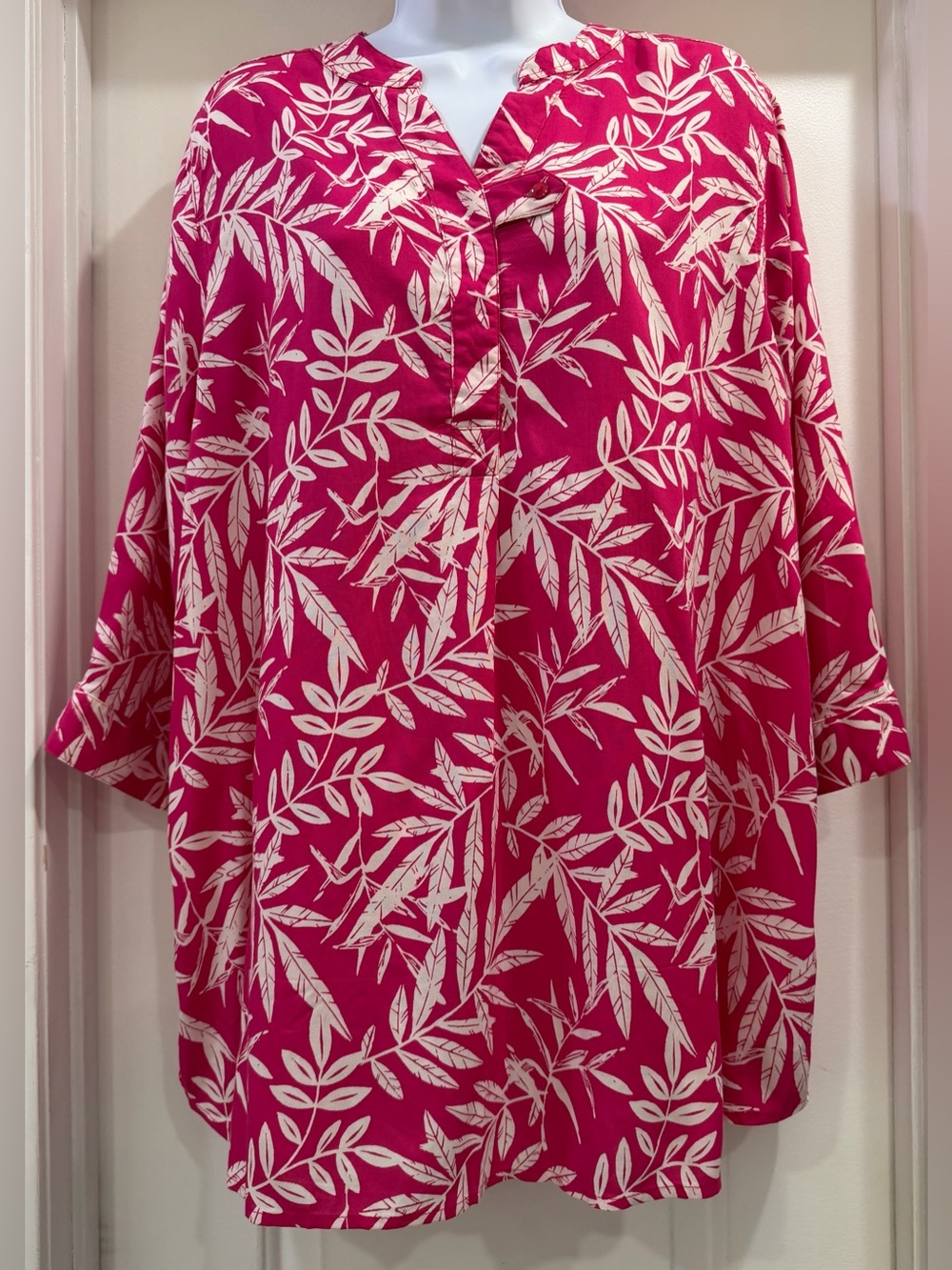 Woman Within Leaf 3/4 Sleeve Rayon Blouse Size 18/20 Large